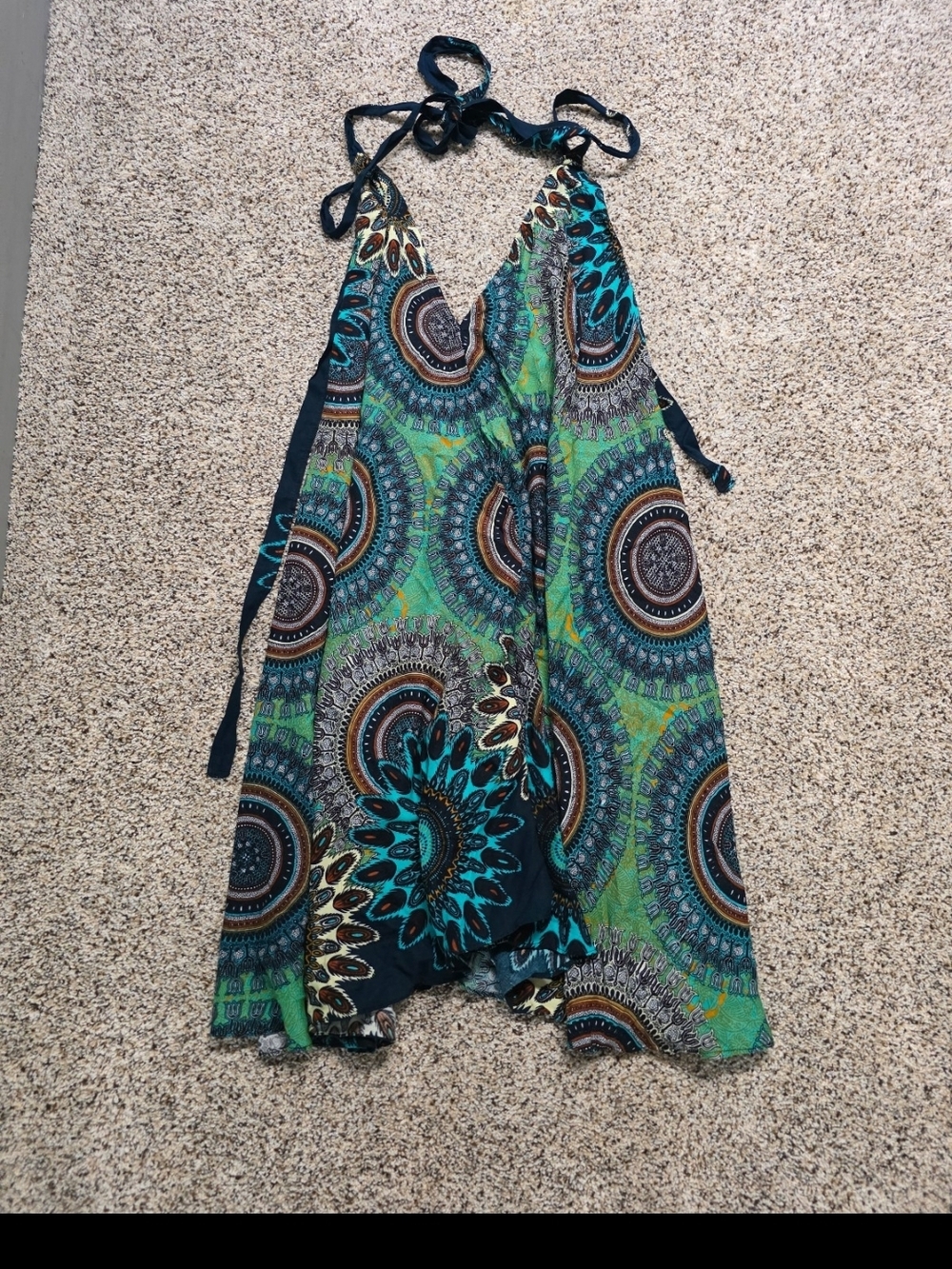 Boho Halter Dress in Teal & Green Medallion Print